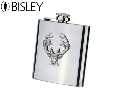 Bisley 6oz Stainless Hip Flasks with Pewter Stag