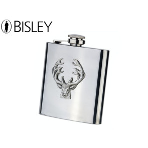 Bisley 6oz Stainless Hip Flasks with Pewter Stag